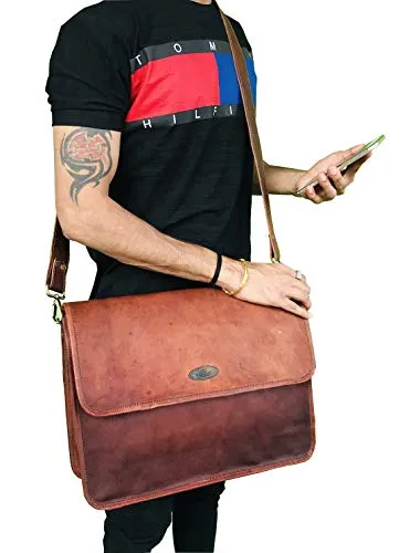 16 Inch Brown Vintage Leather Laptop Messenger Bag for Mens Leather Computer Shoulder Briefcase Bags briefcases for Men 's and Women's