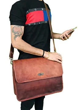 16 Inch Brown Vintage Leather Laptop Messenger Bag for Mens Leather Computer Shoulder Briefcase Bags briefcases for Men 's and Women's