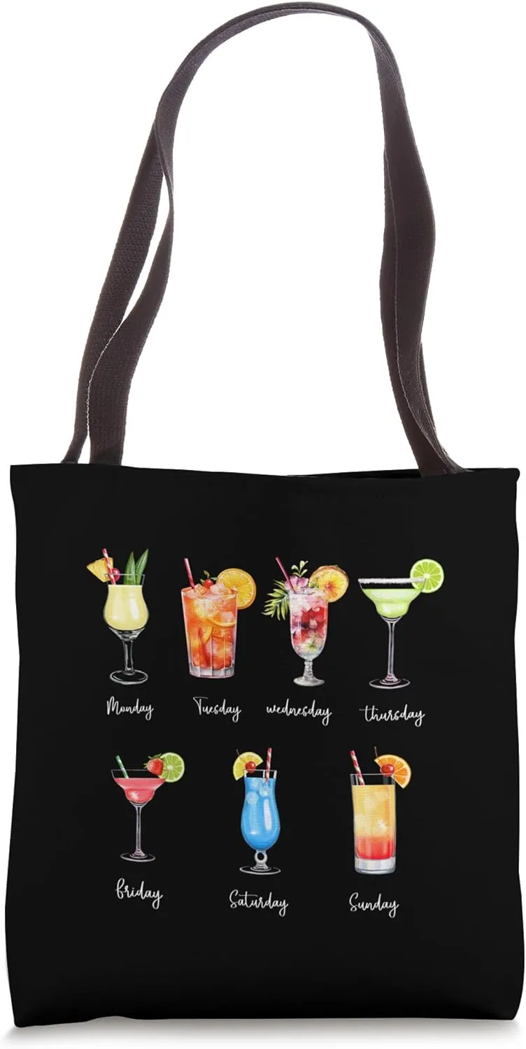 7 Cocktails 7 Days Funny Drinking Schedule Tote Bag