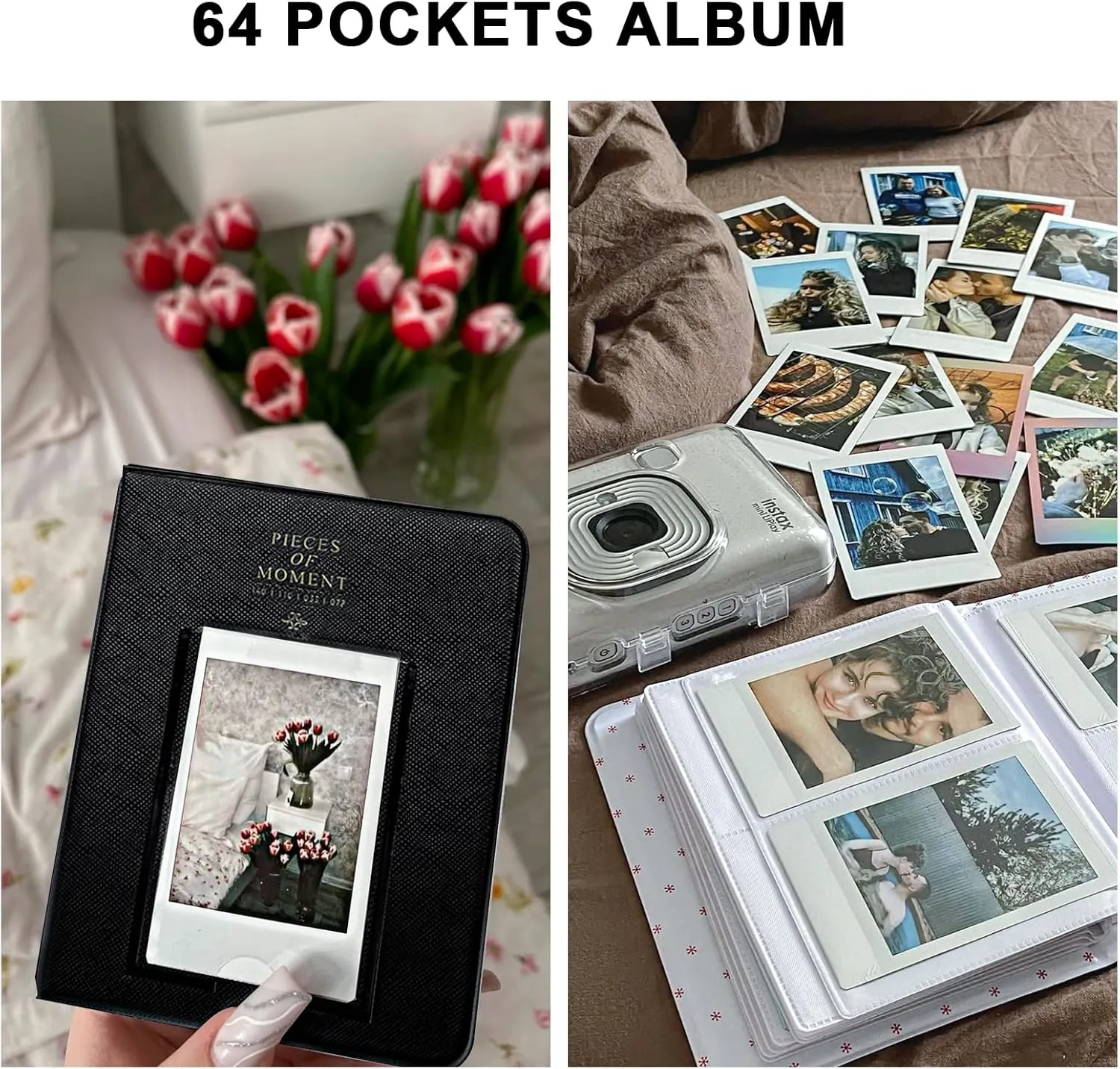 Accessories Kit for Fujifilm Instax Mini 12/11/99/7  SE EVO Instant Camera - Universal Mini Camera Bag, 3 inch Film Photo Album, Photo Border Stickers (No Camera) - Black