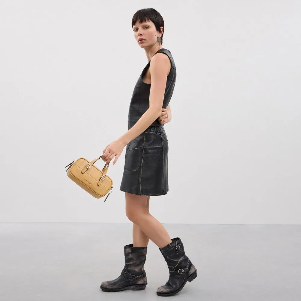 Alter/Ego Mini Satchel Bag In Checkerboard Upcrafted Leather With Crossbody Strap