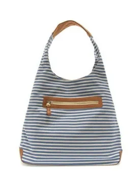 April Canvas Hobo Bag  - L8171-06  -  Women  BLUE & WHITE