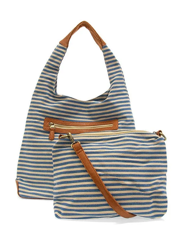 April Canvas Hobo Bag  - L8171-06  -  Women  BLUE & WHITE