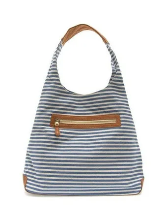 April Canvas Hobo Bag  - L8171-06  -  Women  BLUE & WHITE