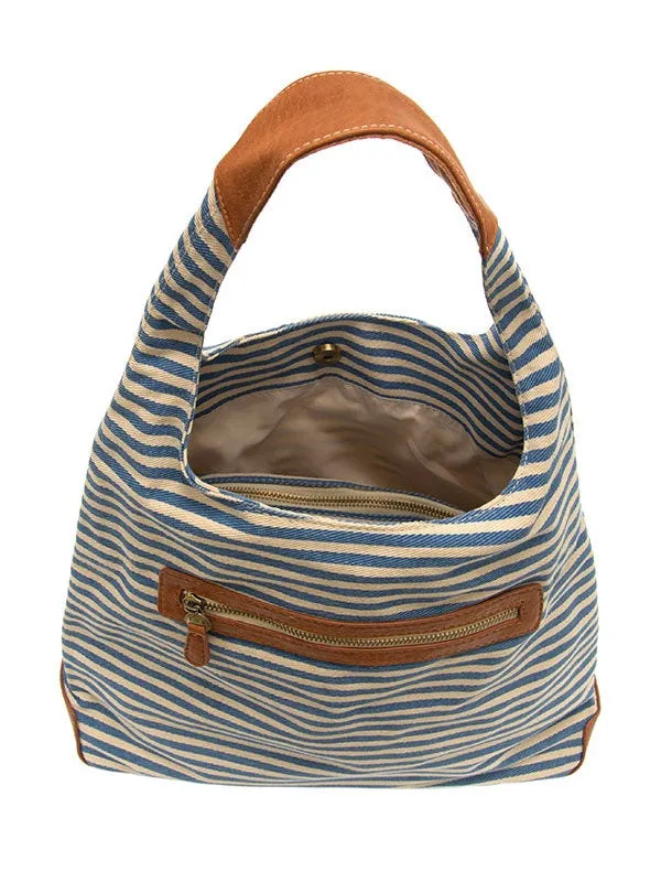 April Canvas Hobo Bag  - L8171-06  -  Women  BLUE & WHITE