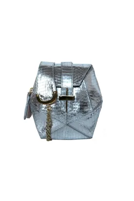 ATOMIC MINI BOX BAG IN SILVER SNAKESKIN