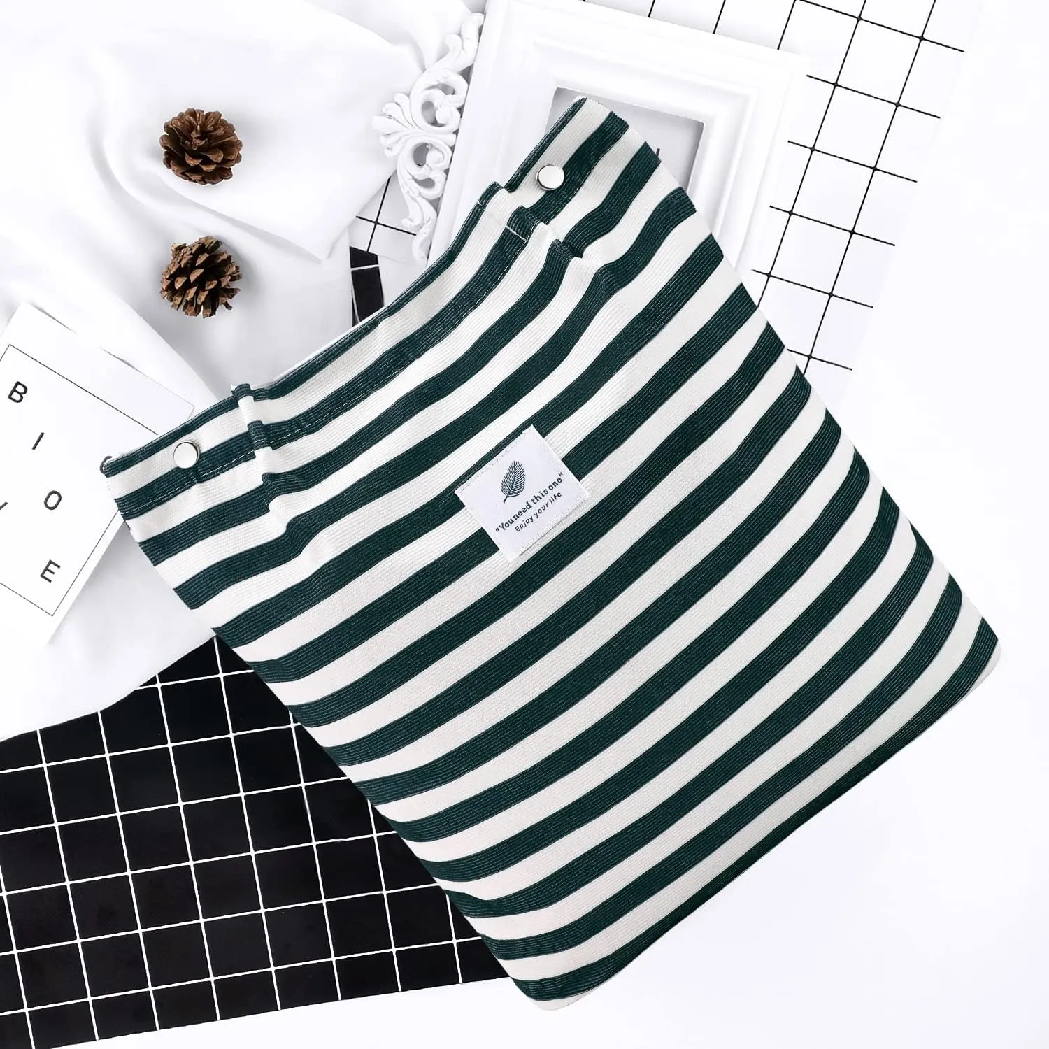 Ayieyill Corduroy Tote Bag for Women Canvas Shoulder Cord Purse with Inner Pocket