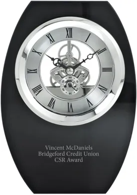 Baudville Engraved - Crystal Clock Trophy in Black - Executive Rectangular Shape with Base - Personalized Engraving Up to Three Lines - Quick - Gift Boxed