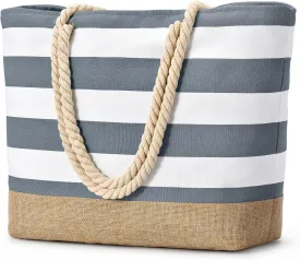 Becokan Beach Bags for Women Large Canvas Beach Tote Bag Beach Bags Waterproof Sandproof Swim Pool Bag Travel Essentials