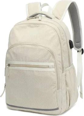 Bluboon Backpack for Women 15.6 Inch Laptop Bookbag College School Backpack Girls Schoolbag Compartment Daypack for Business Travel with USB Charging Port(Corduroy Beige