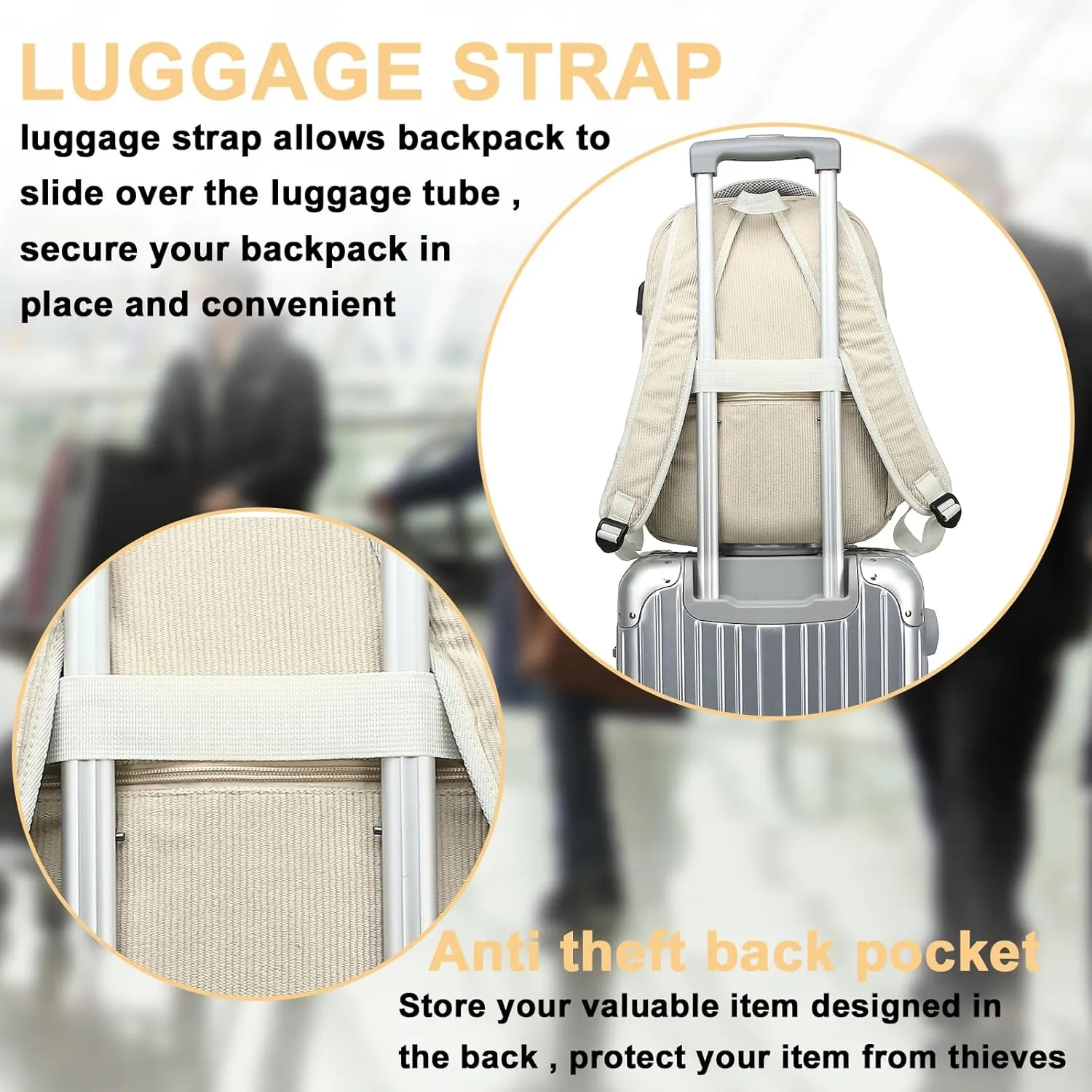Bluboon Backpack for Women 15.6 Inch Laptop Bookbag College School Backpack Girls Schoolbag Compartment Daypack for Business Travel with USB Charging Port(Corduroy Beige
