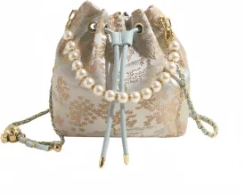 Bucket Bag for Women, Small Pearl Drawstring Handbags, Hobo Purse