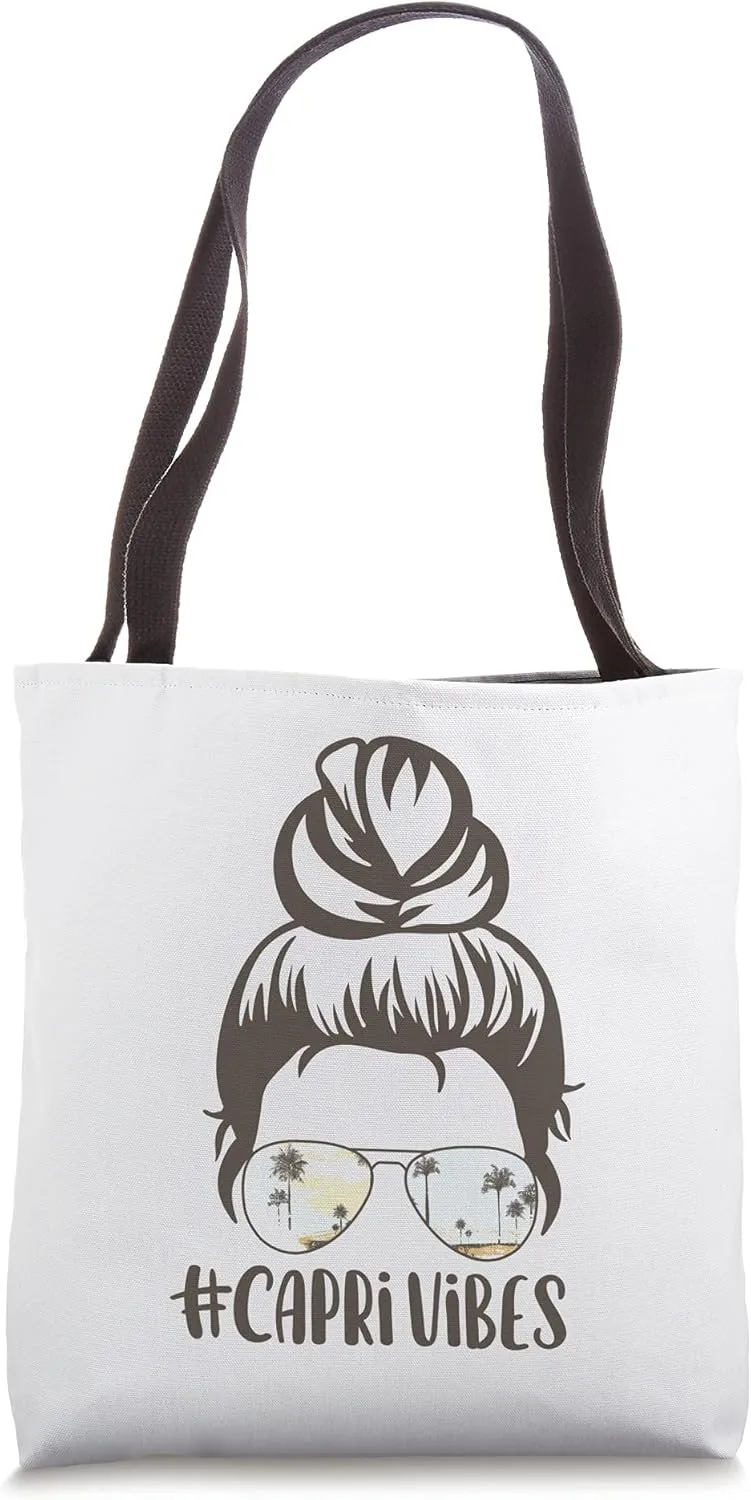 Capri Italy Tropical Island Vibes Messy Bun Palm Tree Sun Tote Bag