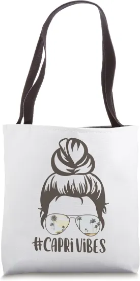 Capri Italy Tropical Island Vibes Messy Bun Palm Tree Sun Tote Bag