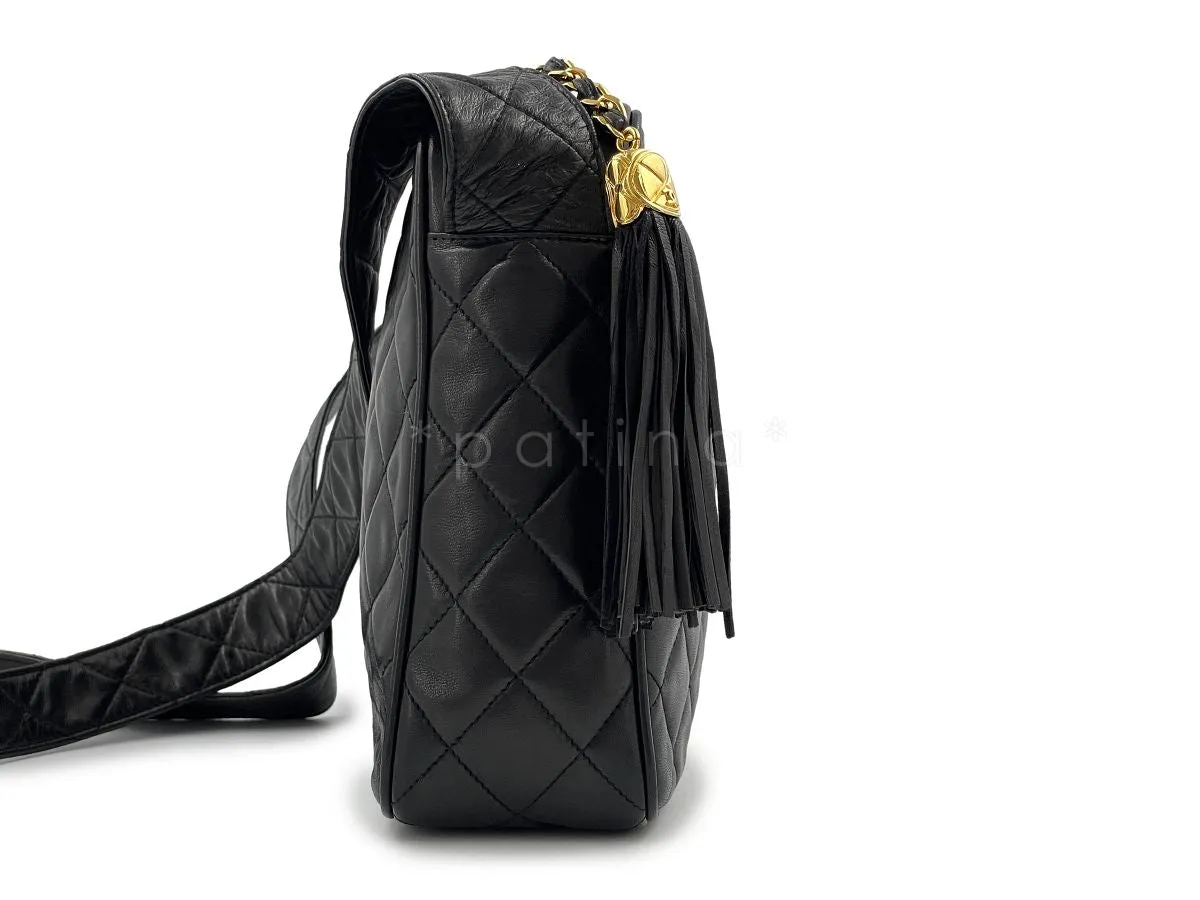 Chanel 1992 Vintage Black Large Camera Case Messenger Bag 24k Lambskin