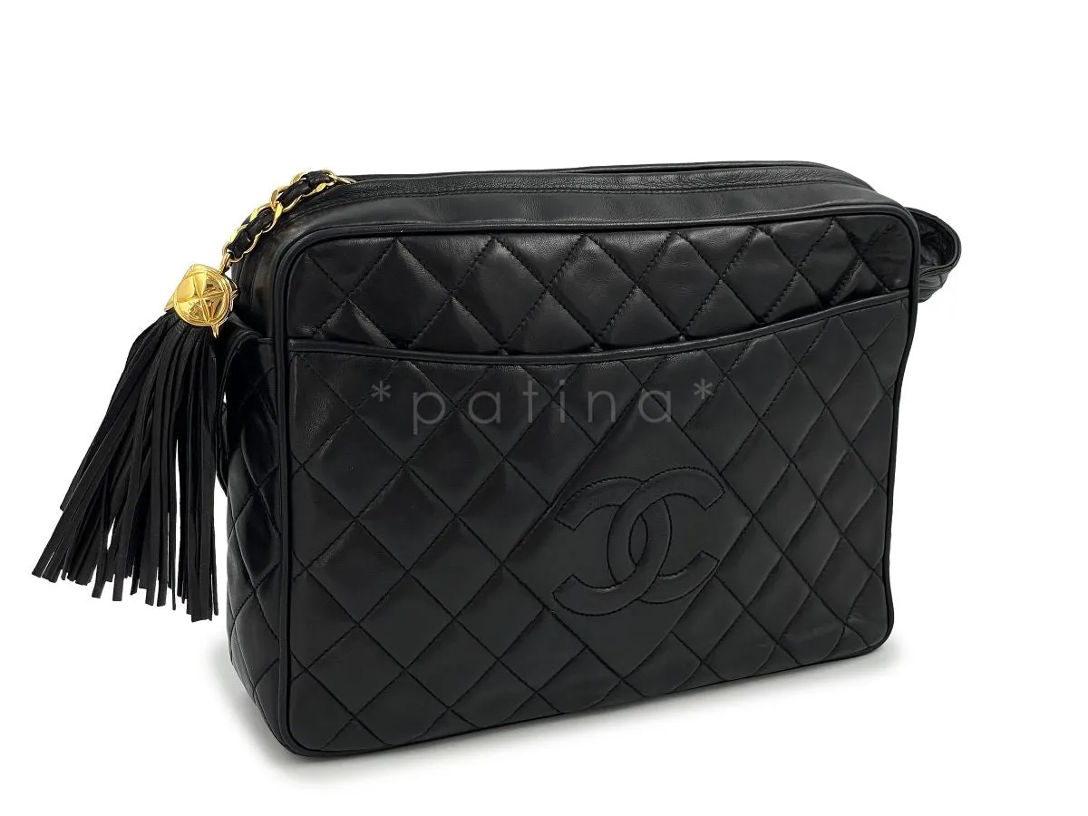 Chanel 1992 Vintage Black Large Camera Case Messenger Bag 24k Lambskin