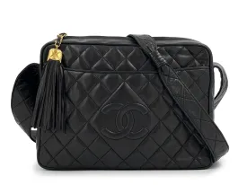 Chanel 1992 Vintage Black Large Camera Case Messenger Bag 24k Lambskin