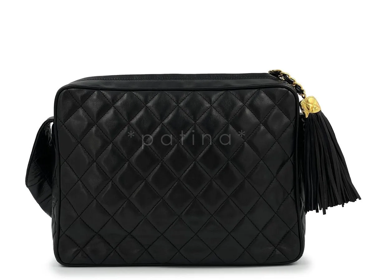 Chanel 1992 Vintage Black Large Camera Case Messenger Bag 24k Lambskin