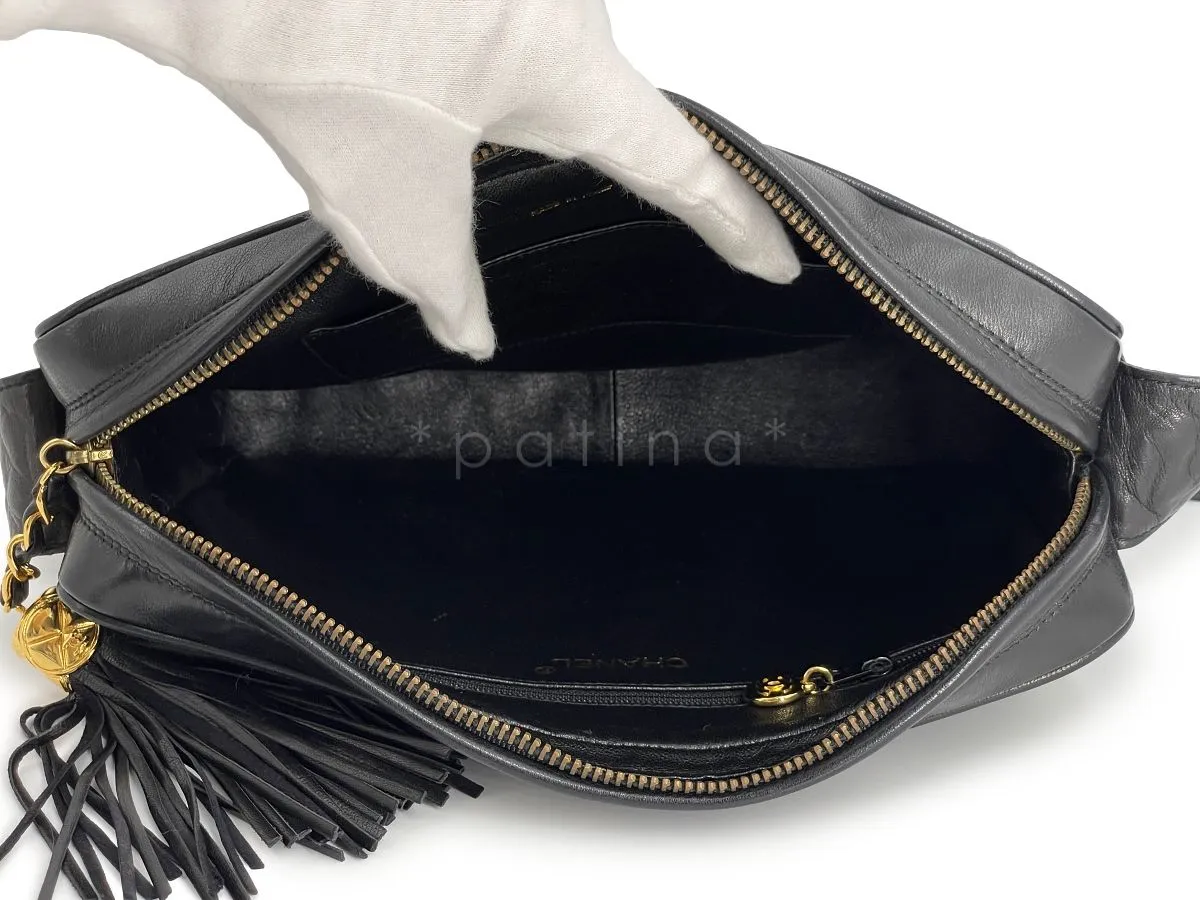Chanel 1992 Vintage Black Large Camera Case Messenger Bag 24k Lambskin