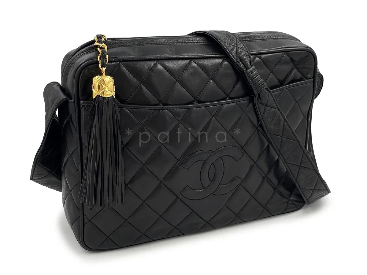 Chanel 1992 Vintage Black Large Camera Case Messenger Bag 24k Lambskin