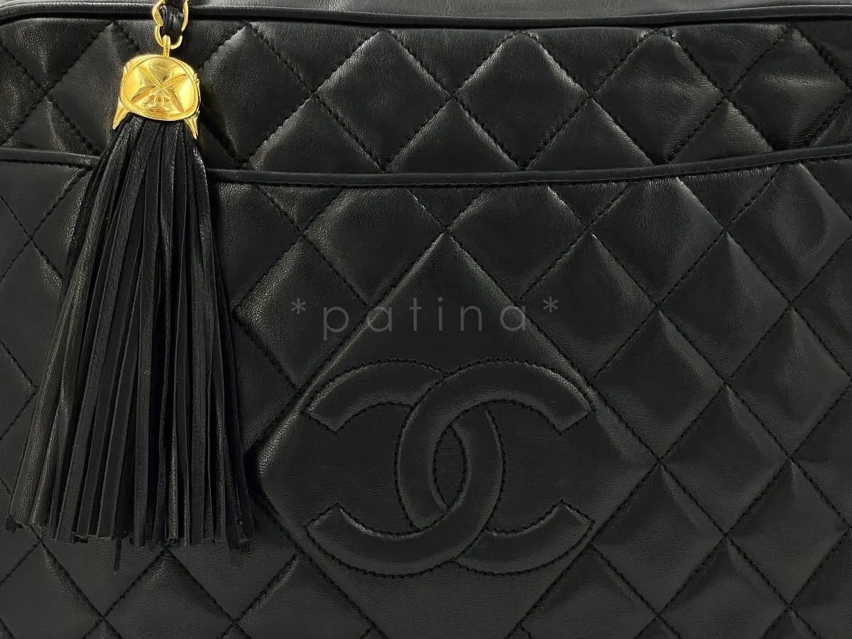 Chanel 1992 Vintage Black Large Camera Case Messenger Bag 24k Lambskin