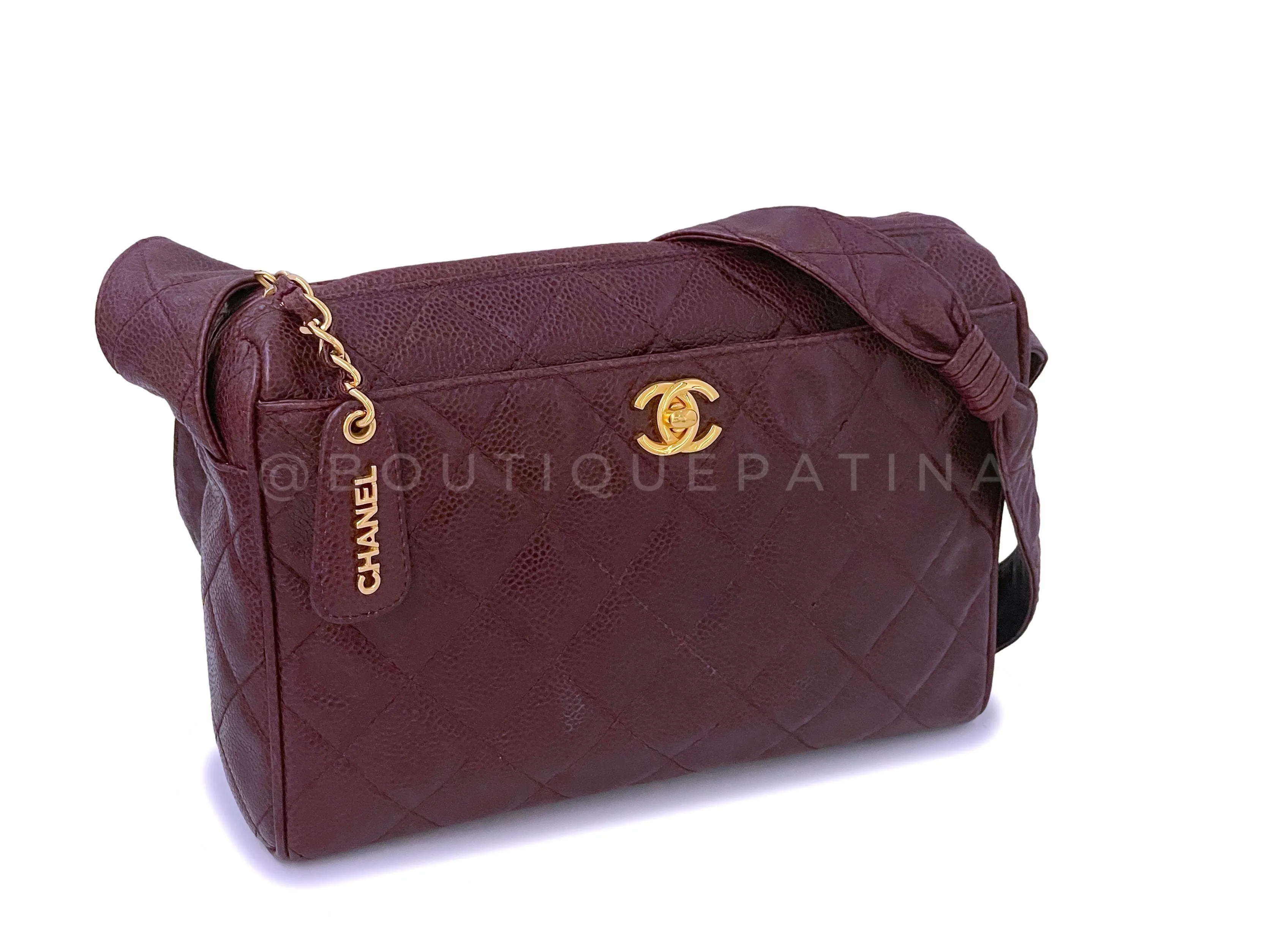 Chanel 1996 Vintage Classic Camera Case Messenger Bag Red Wine Burgundy