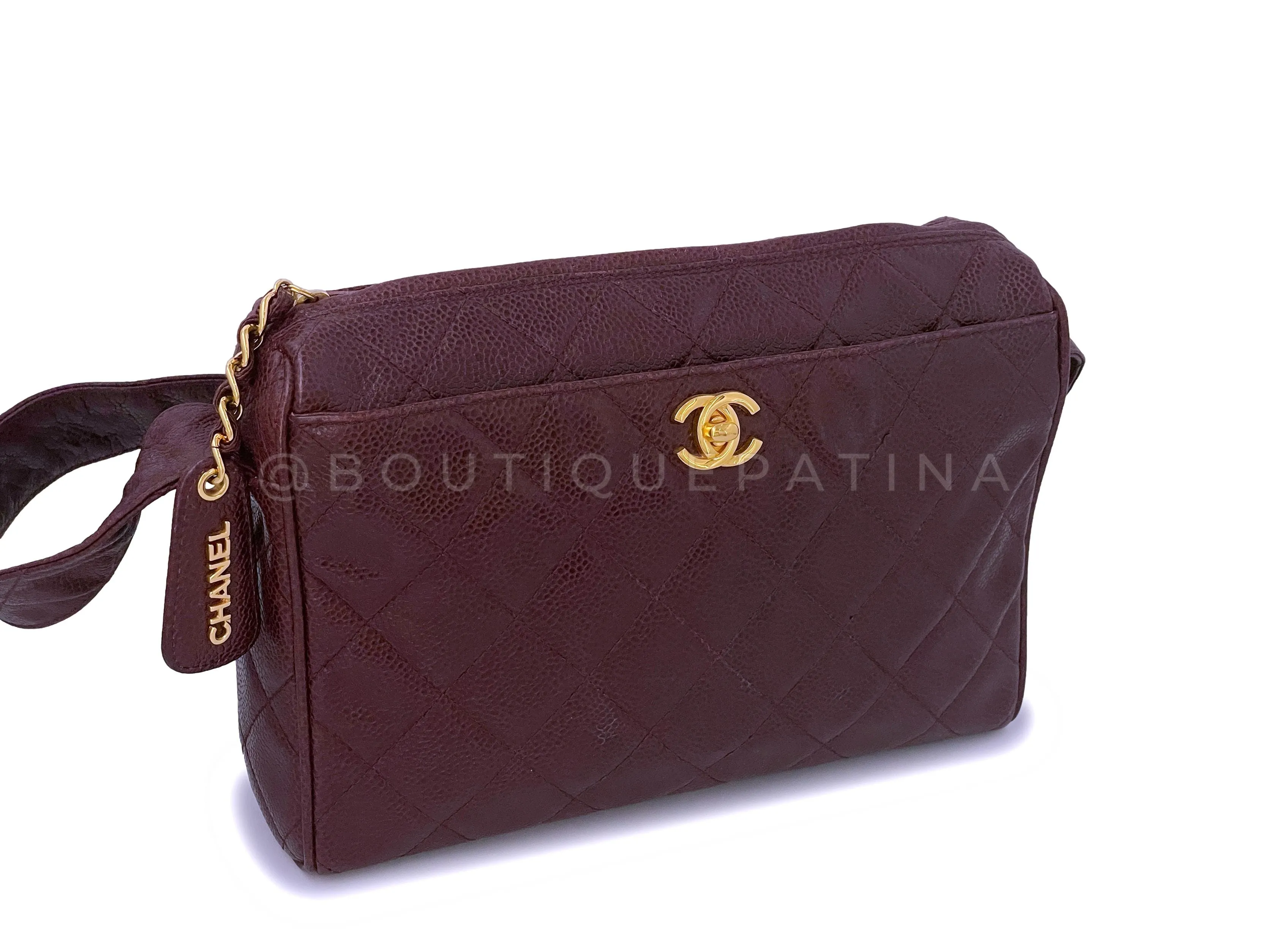 Chanel 1996 Vintage Classic Camera Case Messenger Bag Red Wine Burgundy