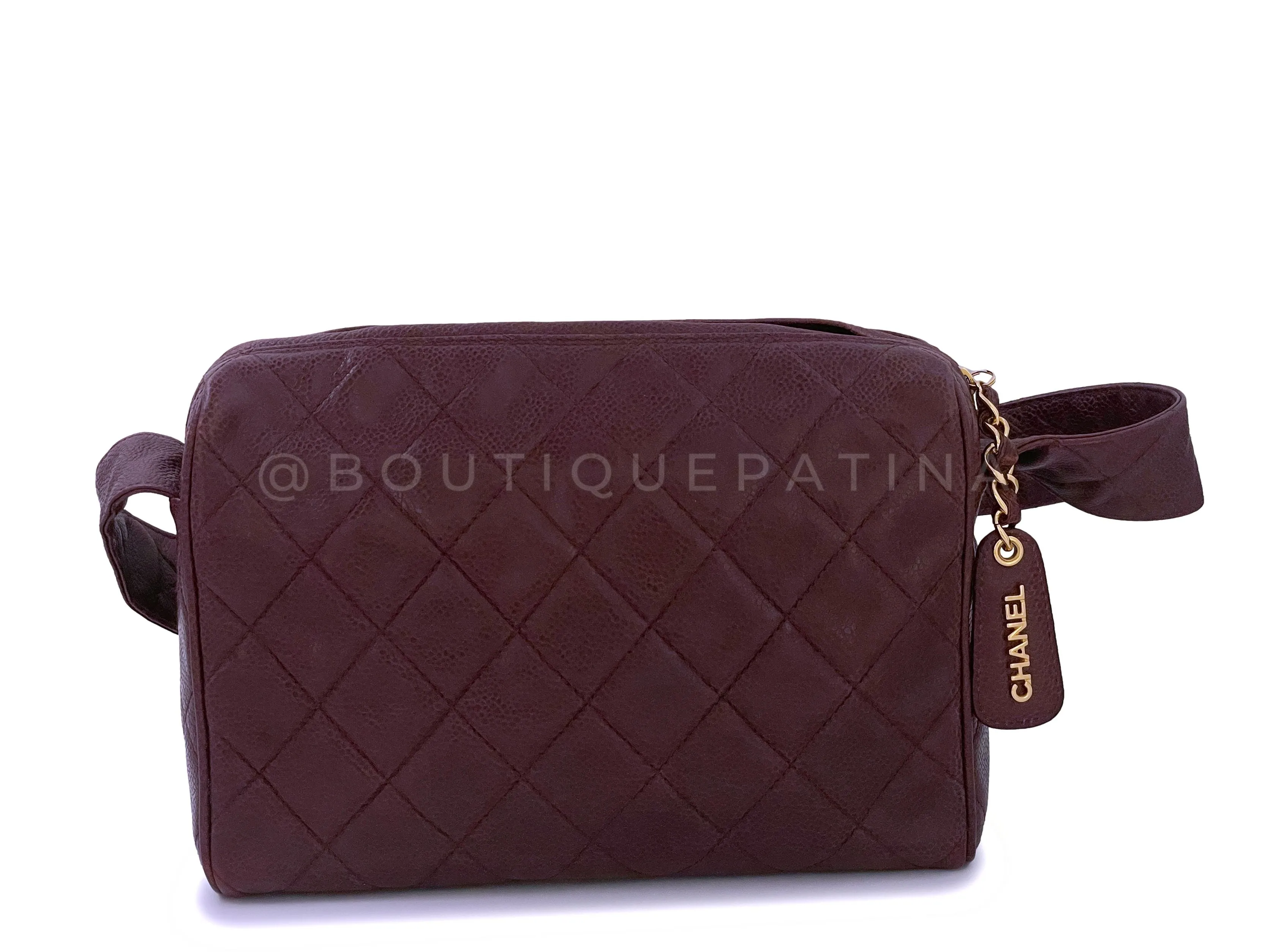 Chanel 1996 Vintage Classic Camera Case Messenger Bag Red Wine Burgundy