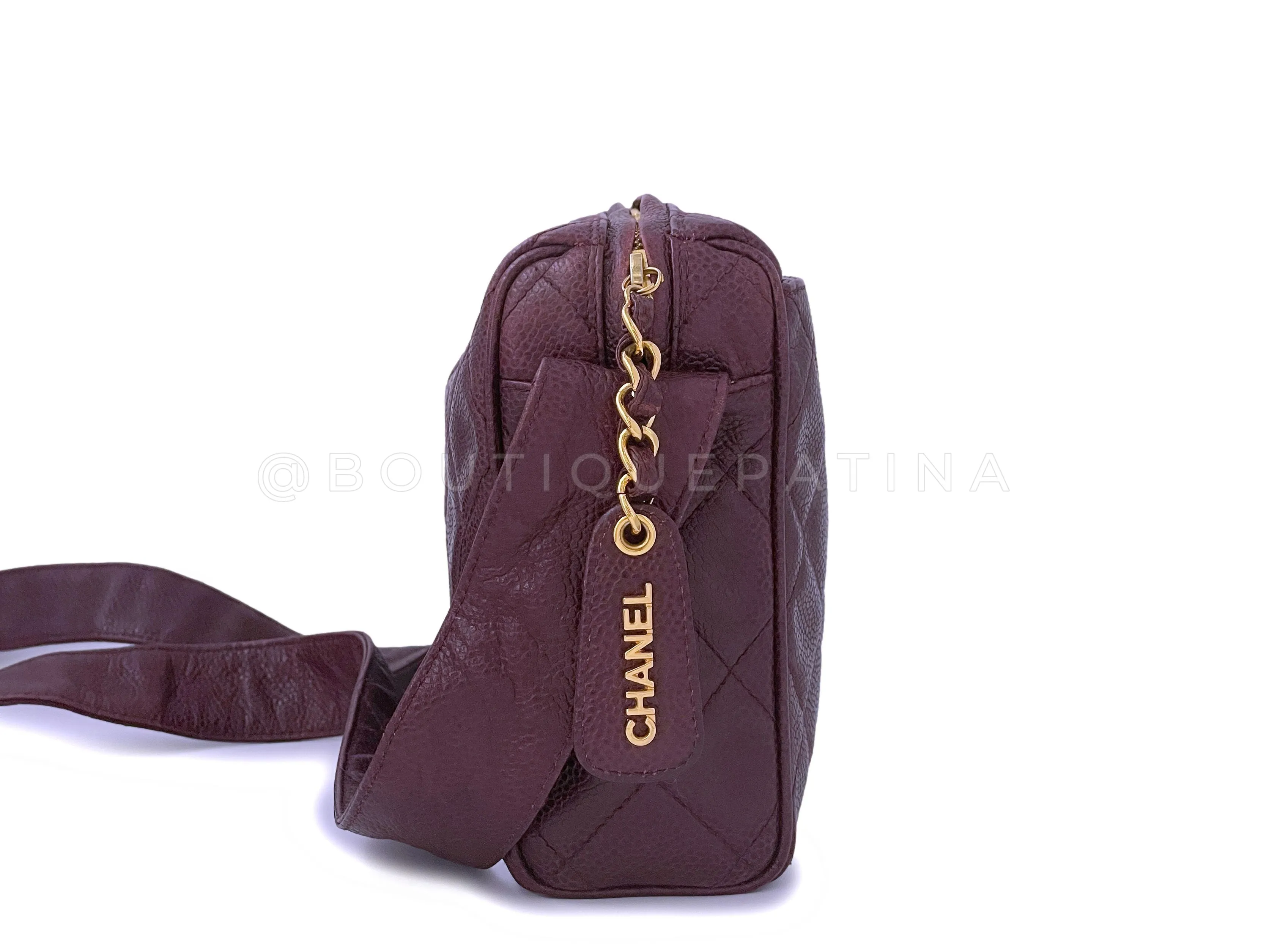 Chanel 1996 Vintage Classic Camera Case Messenger Bag Red Wine Burgundy
