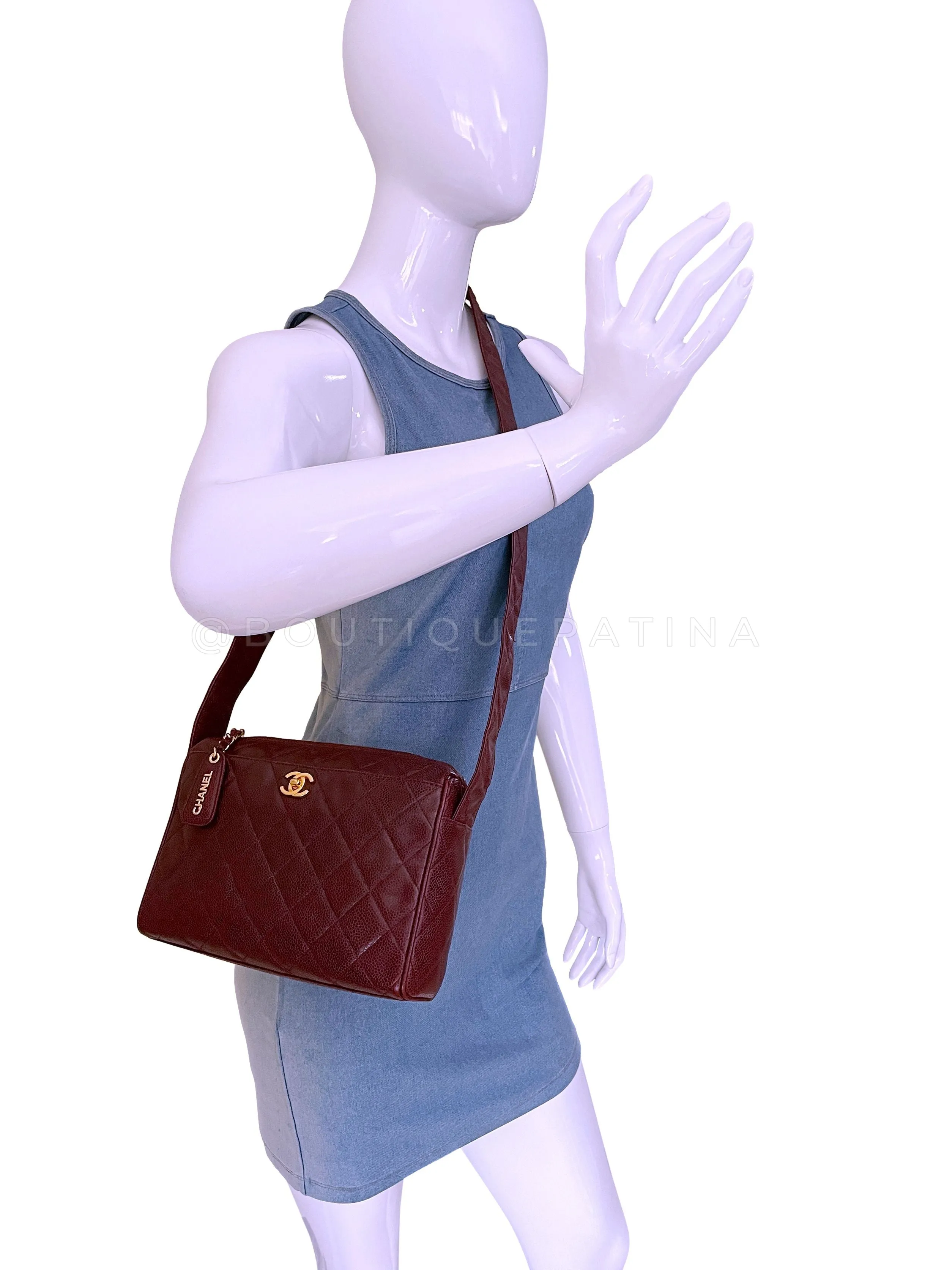 Chanel 1996 Vintage Classic Camera Case Messenger Bag Red Wine Burgundy