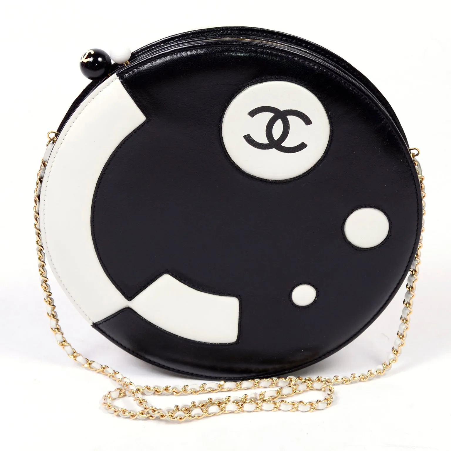Chanel Black & White Circle Shoulder Bag or Round Clutch C. 2003/04