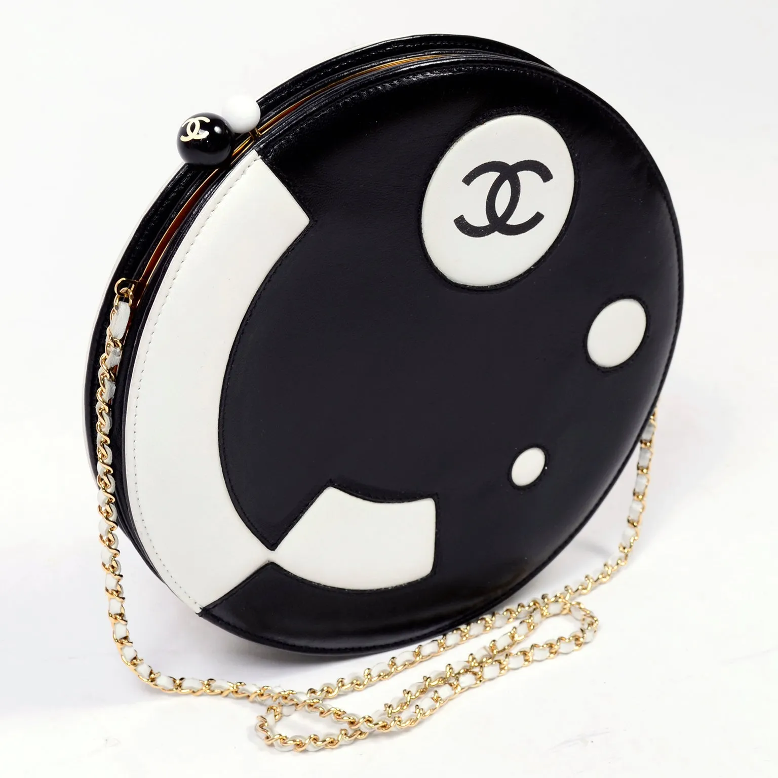 Chanel Black & White Circle Shoulder Bag or Round Clutch C. 2003/04