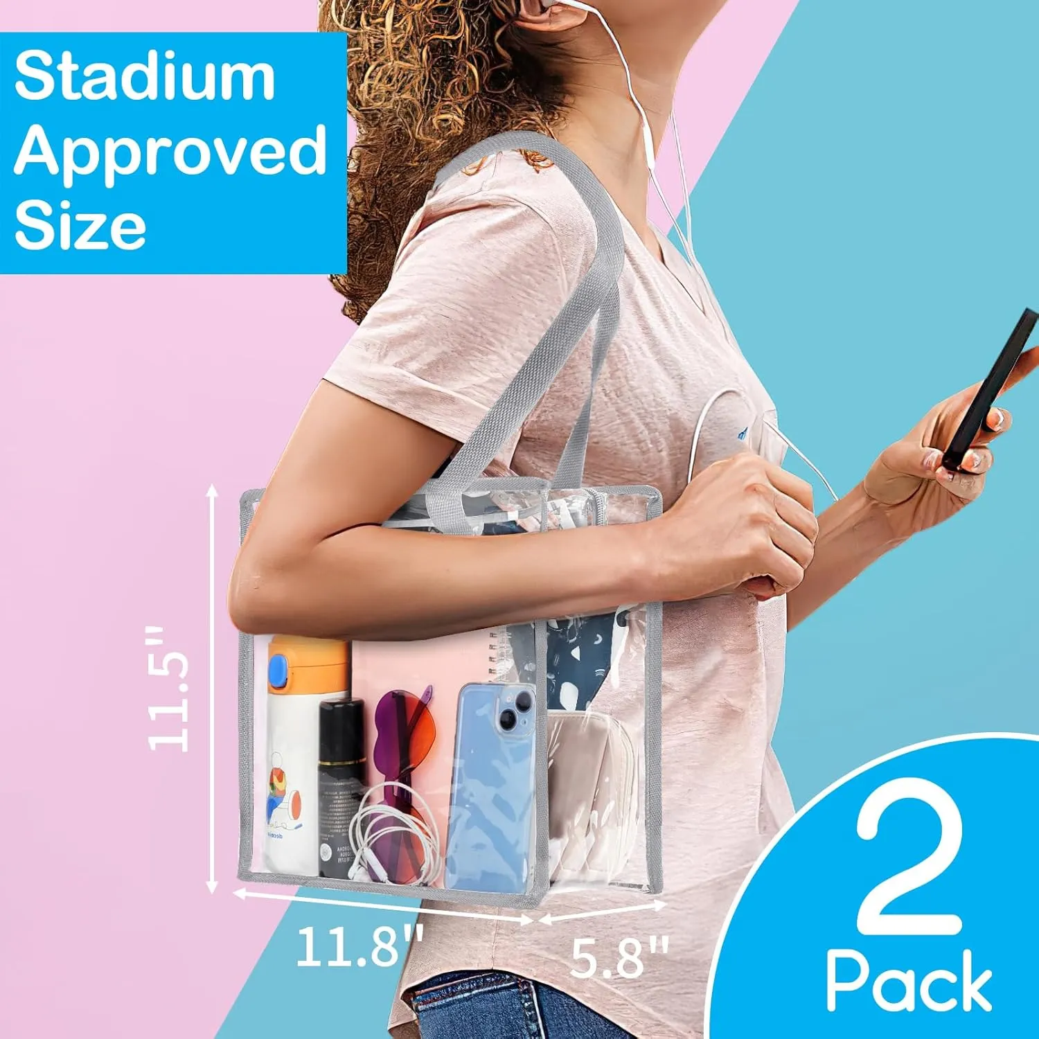 Clear Bag for Stadium Events Approved, 12x6x12 Large Transparent Tote, Clear Bag for Gym Concert Sports