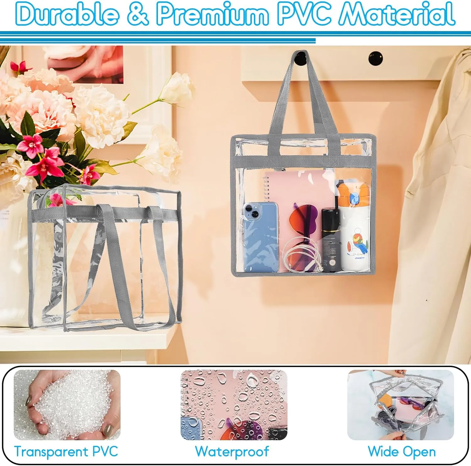 Clear Bag for Stadium Events Approved, 12x6x12 Large Transparent Tote, Clear Bag for Gym Concert Sports