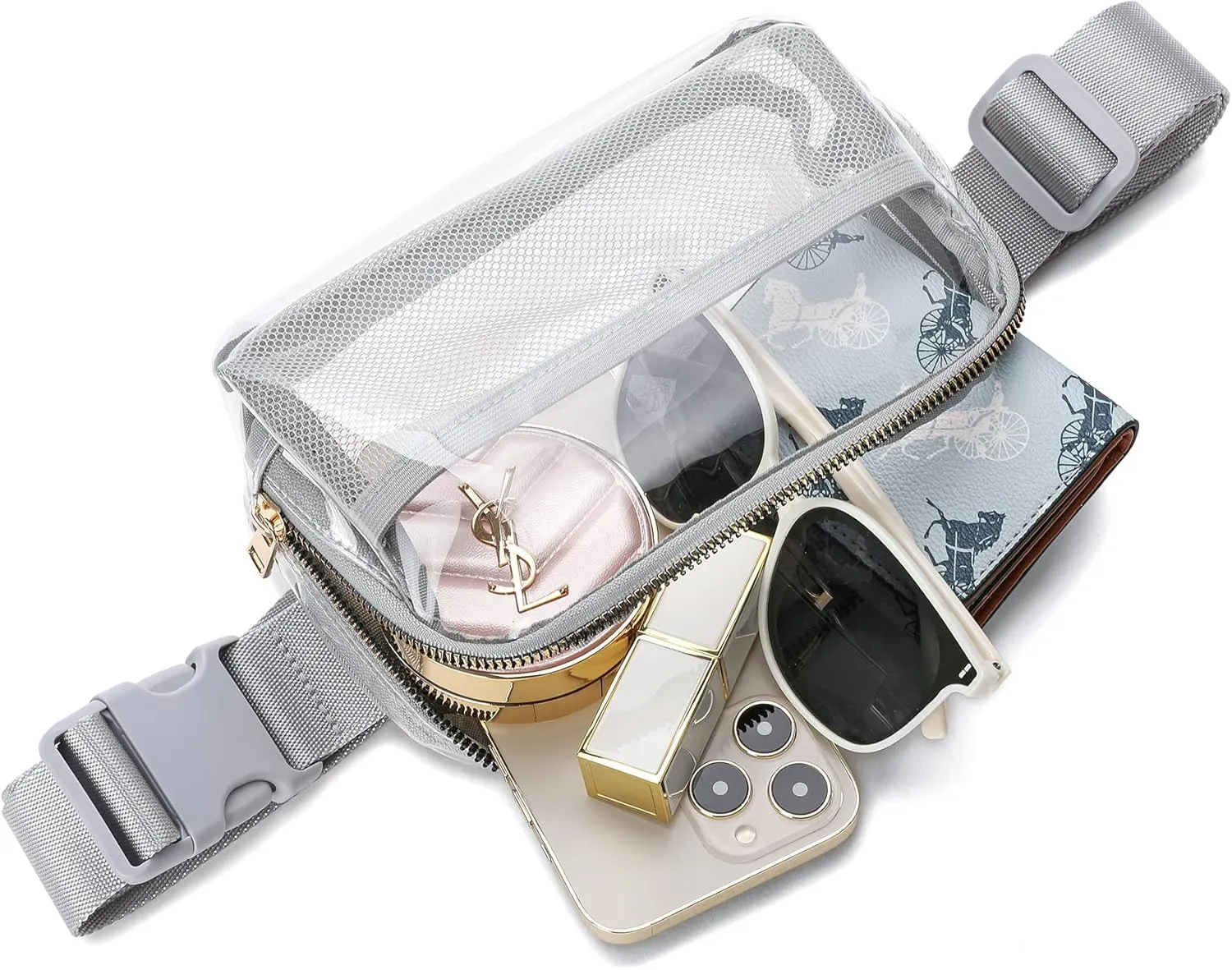 Clear Fanny Pack Stadium Approved for Women & Men Belt Bag Crossbody Waterproof with Adjustable Strap for Festival Sports Workout (Grey)