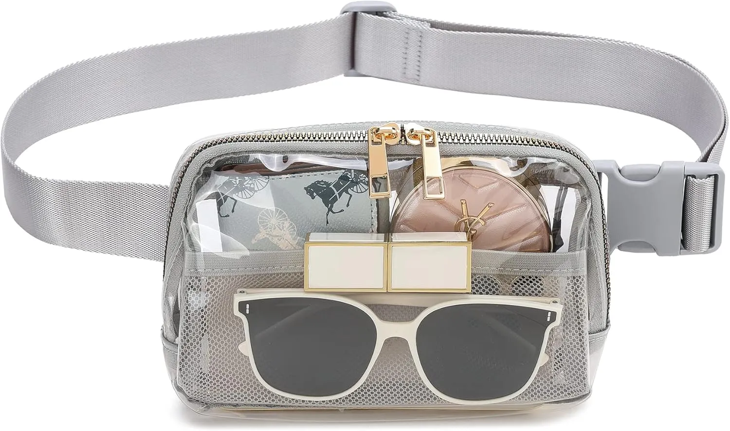 Clear Fanny Pack Stadium Approved for Women & Men Belt Bag Crossbody Waterproof with Adjustable Strap for Festival Sports Workout (Grey)