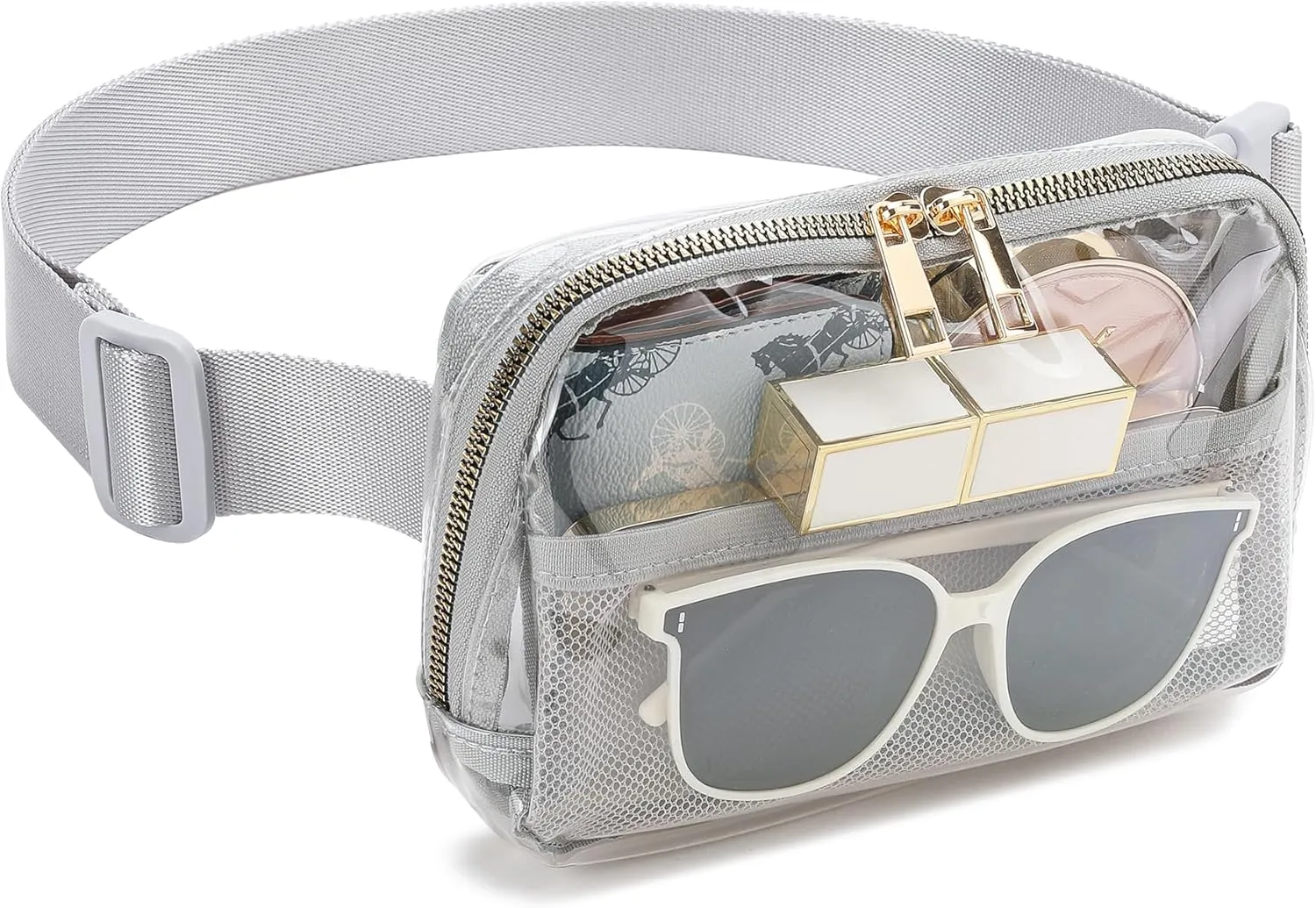Clear Fanny Pack Stadium Approved for Women & Men Belt Bag Crossbody Waterproof with Adjustable Strap for Festival Sports Workout (Grey)