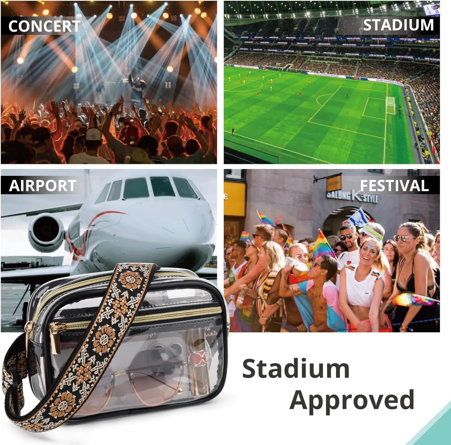 Clear Fanny Pack Stadium ApprovedBunnychill Clear Belt Bag Cross Body Bag for Women Men Transparent Waist Bag Crossbody Purse with Adjustable Belt for Sports, Beach, Events, Concerts, Festivals