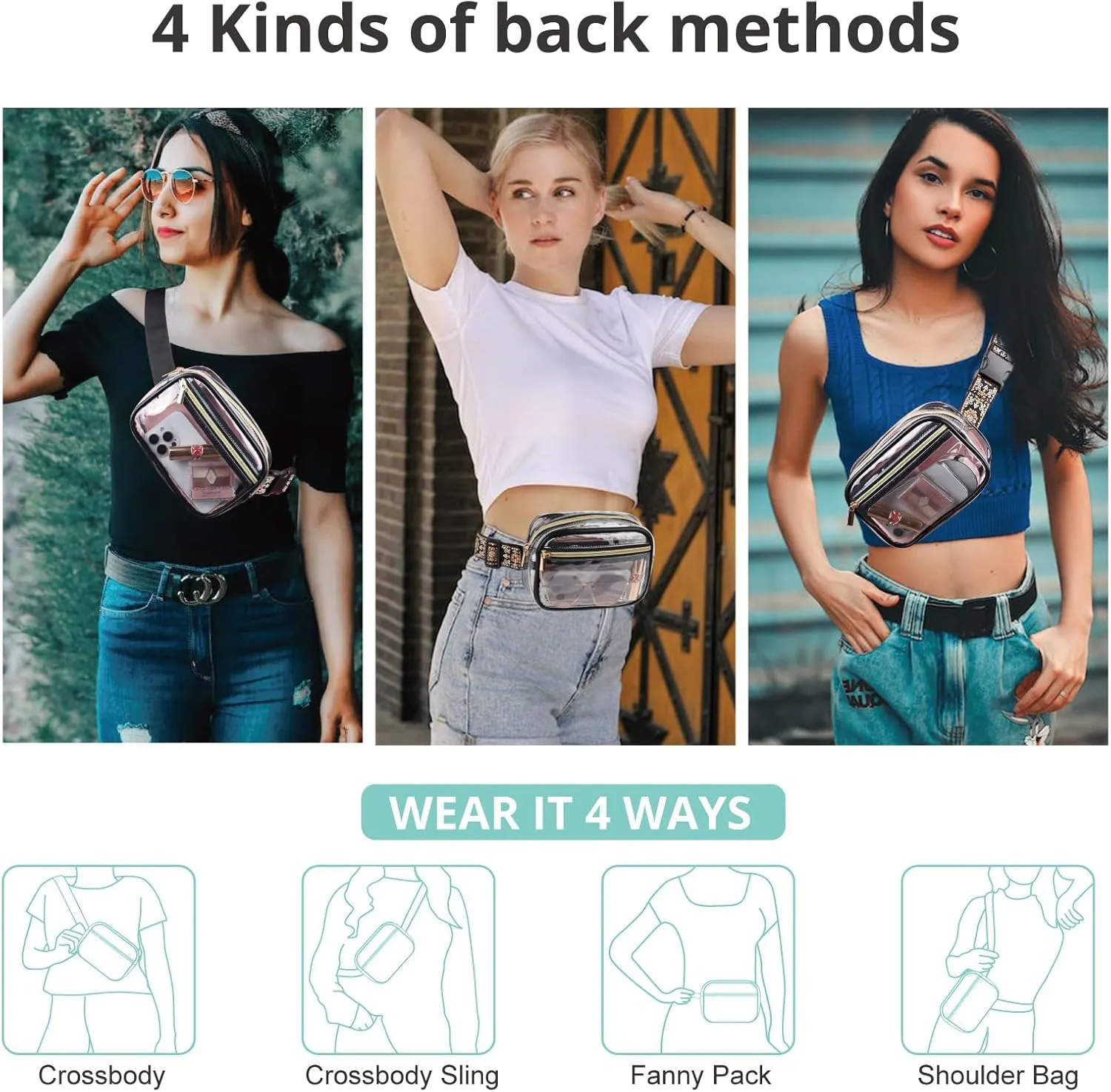 Clear Fanny Pack Stadium ApprovedBunnychill Clear Belt Bag Cross Body Bag for Women Men Transparent Waist Bag Crossbody Purse with Adjustable Belt for Sports, Beach, Events, Concerts, Festivals
