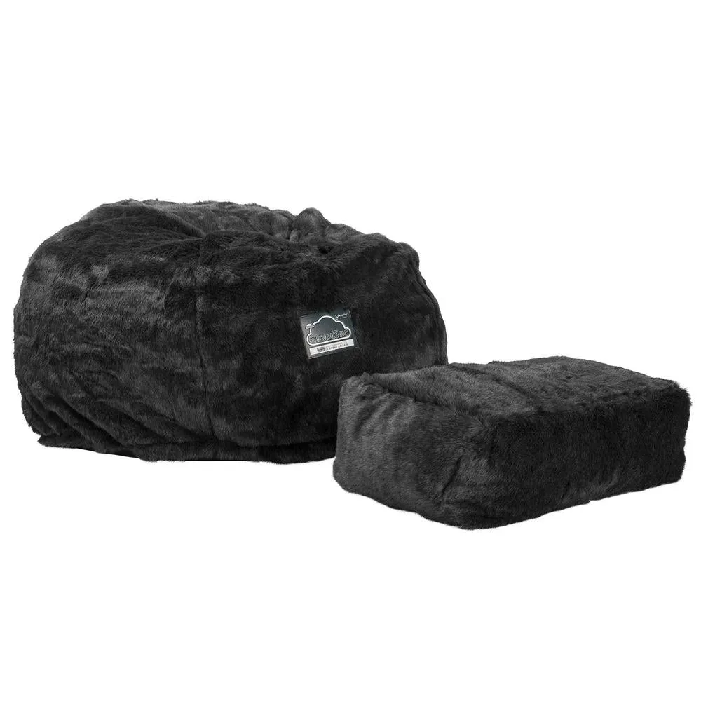 CloudSac 510 XL Large Memory Foam Beanbag - Faux Fur Sheepskin Black