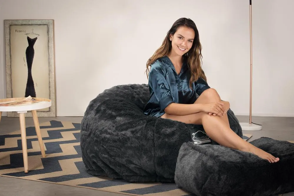 CloudSac 510 XL Large Memory Foam Beanbag - Faux Fur Sheepskin Black