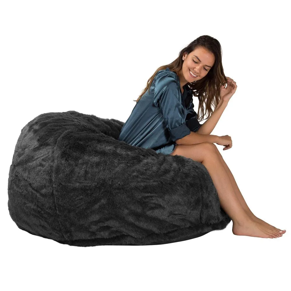 CloudSac 510 XL Large Memory Foam Beanbag - Faux Fur Sheepskin Black