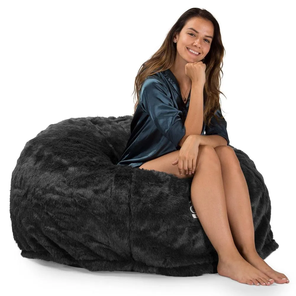 CloudSac 510 XL Large Memory Foam Beanbag - Faux Fur Sheepskin Black