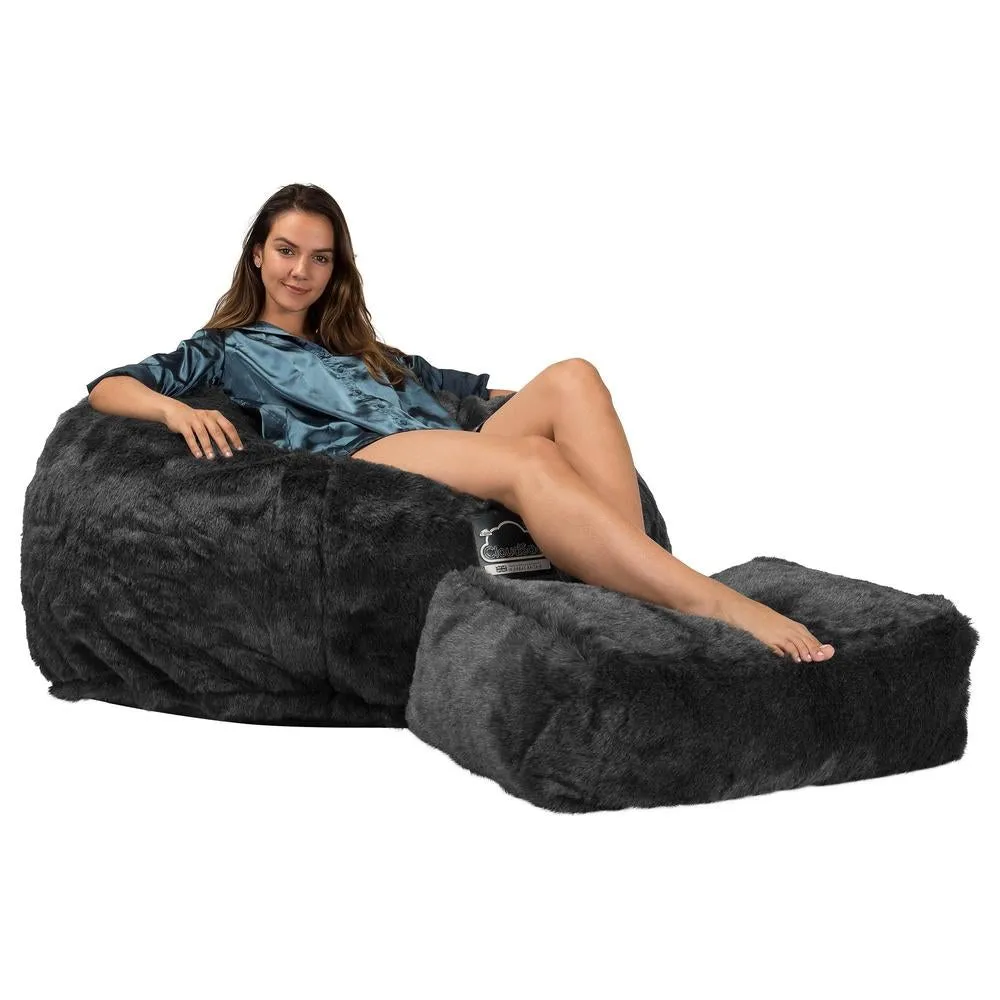 CloudSac 510 XL Large Memory Foam Beanbag - Faux Fur Sheepskin Black