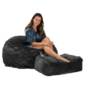 CloudSac 510 XL Large Memory Foam Beanbag - Faux Fur Sheepskin Black