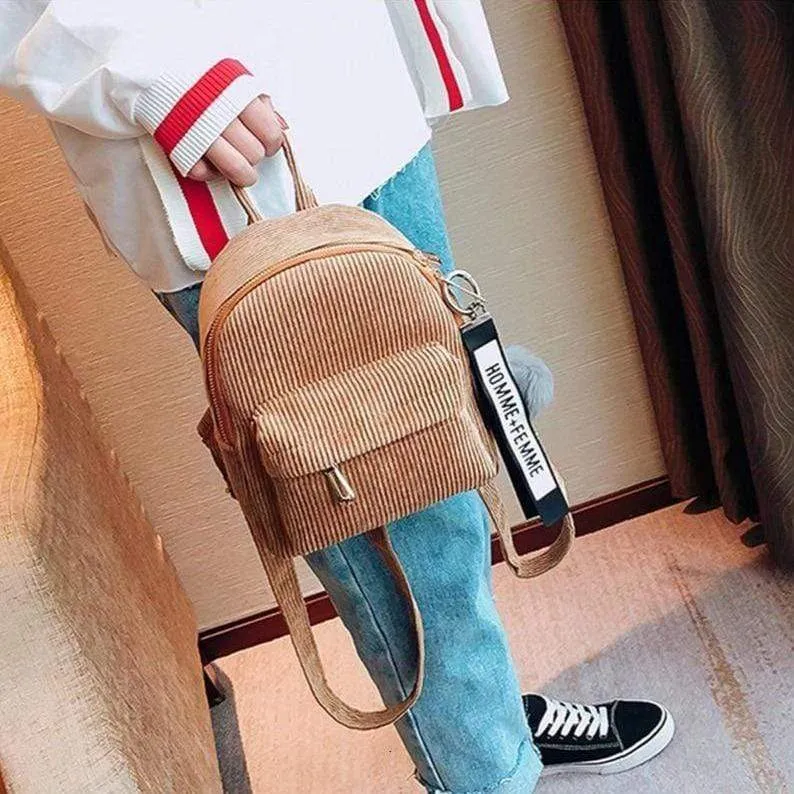 Corduroy Mini Backpack Purse