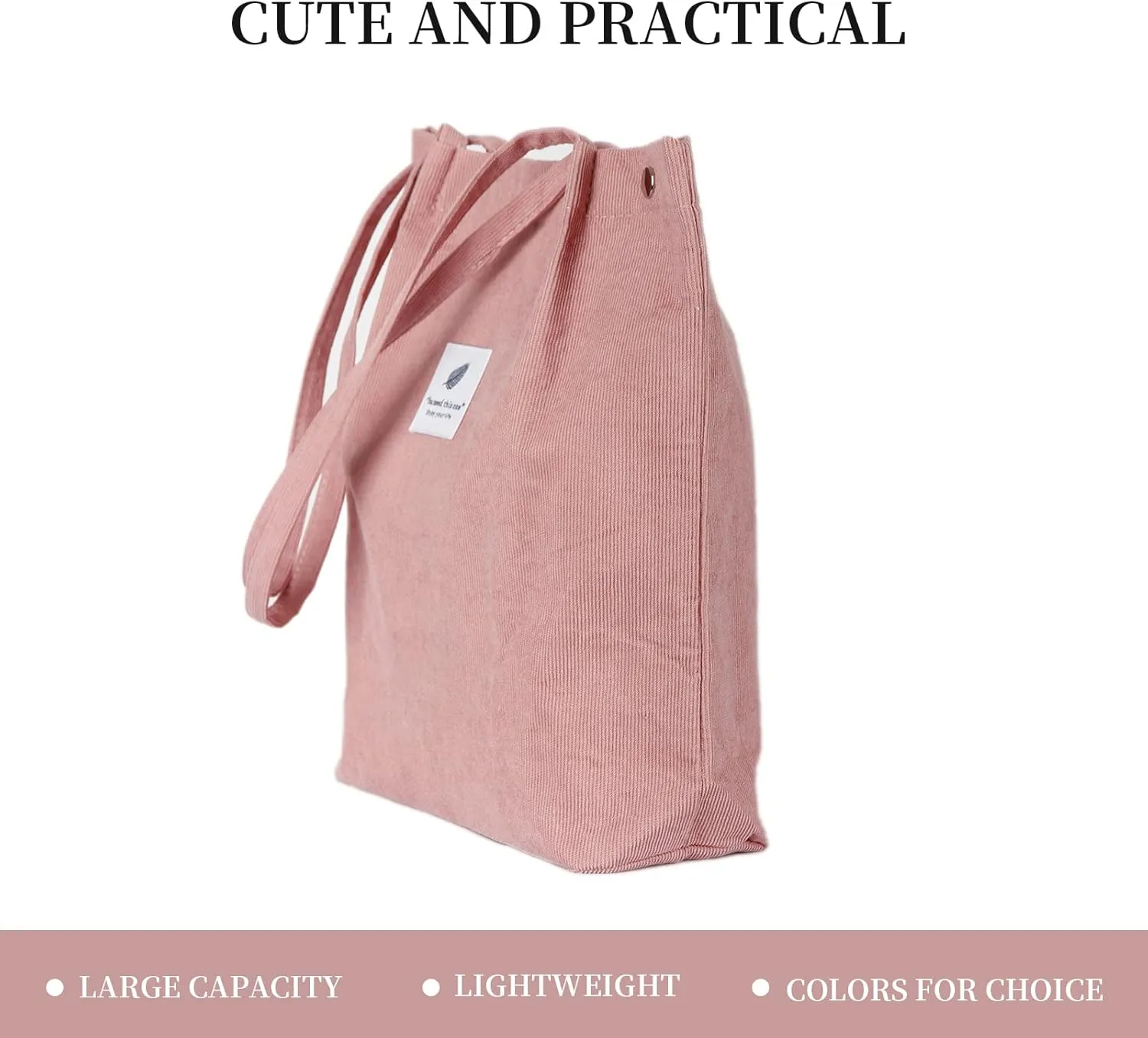 Corduroy Tote Bag Cute Tote Bags for Women Shoulder Bag with Inner Pocket for Work Beach Travel and Shopping Grocery