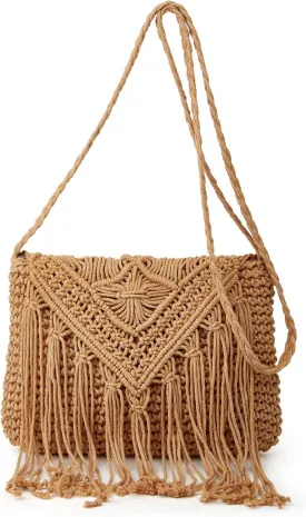 Crossbody Purse for Women Cute Macrame Hobo Satchel Bags Knit Summer Beach Bag Tassels Shoulder Crochet Tote Handbag