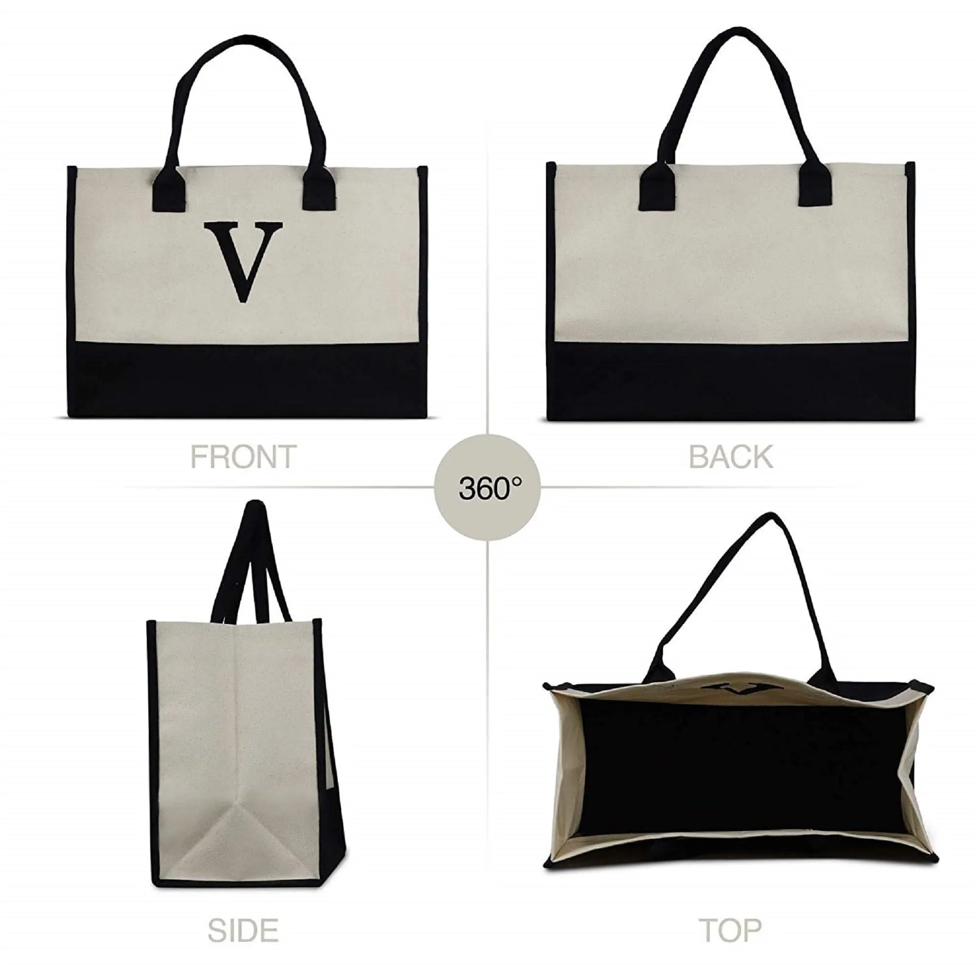 Cute tote bag Monogram Tote Bag with Initial 100% Cotton Canvas and a Chic Personalized Monogram, Beach Bag, Bridesmaid Bag Black