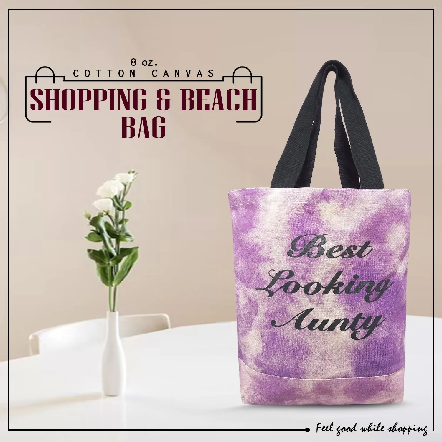 Deeya Cotton Canvas Medium Size Eco Friendly Women's Shopping & Beach Bag Best Looking Aunty (Purple, Set of 1)
